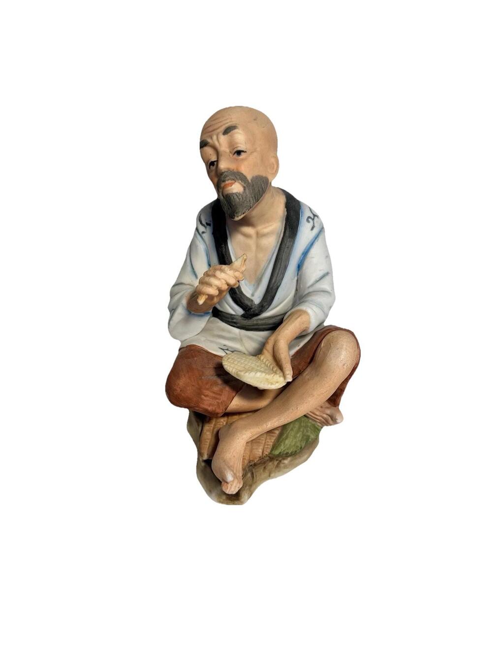 Vintage Homco Porcelain Asian Man Figuurine Sitting On A Mat 1431